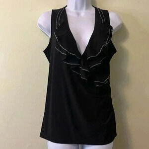 White House Black Market sleeveless black blouse with white stitching size can